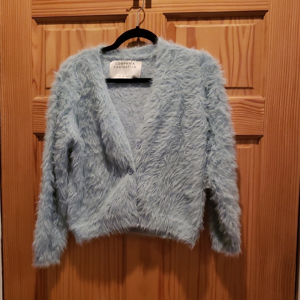 Compañía Fantástica Light Blue Fuzzy Cardigan